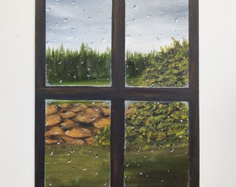 Cottage window- original oil painting on paper