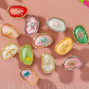 Mini Resin flower knob,Colorful drawer knobs, Green Red Yellow Pink dresser knob pull,Starfish Cabinet knob pull,Brass Oval knob,Home deco