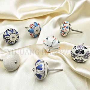 Colorful Ceramic Dresser Knobs,Red purple blue white flower drawer knobs,Assorted Ceramic Cupboard  knob pull,Replacement handle, Home Deco