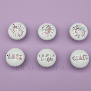 Lovely Unicorn Ceramic knob pull,Nursery Room Drawer Knob,Children&#39;s Dresser knob,Pink Cabinet Knobs for kids,Home Deco 1PC