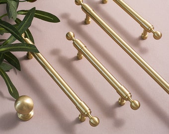 Brushed Gold Drawer Handles Knobs Modern Dresser Pulls Knobs Kitchen Knobs Soild Brass Cupboard Handles Yihuanghardware 3.78"5"6.3"8.8"12.6"