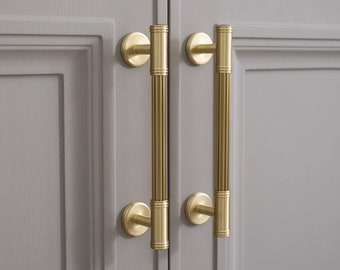 Art Deco Pull Handle Solid Brass Pull Handles for Cabinets Gold Door Knobs Drawer Pulls Gold Cabinet Hardware Yihuanghardware 3.78"5"8.8"