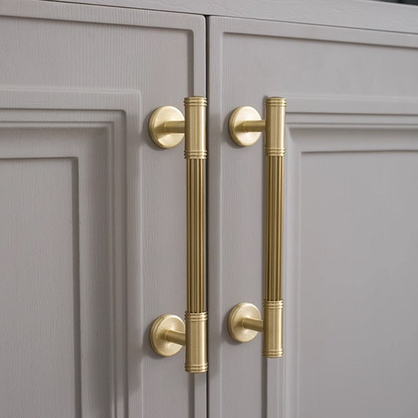 Art Deco Pull Handle Solid Brass Pull Handles for Cabinets Gold Door Knobs Drawer Pulls Gold Cabinet Hardware Yihuanghardware 3.78"5"8.8"