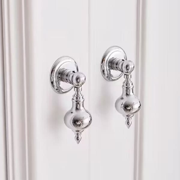 Silver Chrome Cabinet Pulls Nordic Dresser Pulls Solid Brass Drop Drawer Pulls Gift French Light Luxury Door Handles Art Deco Hardware