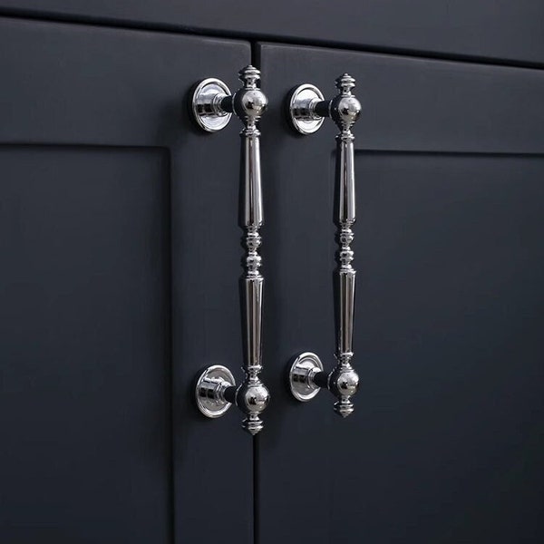 Silver Chrome Cabinet Pull Solid Brass Drawer Knobs Handles Nordic Kitchen Door Handle Chrome Cabinet Hardware Yihuanghardware 5"6.3"7.56"
