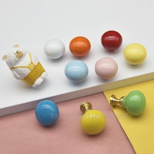 Colorful Candy Ball Ceramic Cabinet Knobs,Nursery Room Drawer Knob,Kids Dresser Knob,Gray Yellow Green Blue Pink Purple White Home Decor