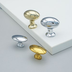 Solid Brass Oval Cabinet Knobs Unique Polished Gold Dresser Knobs Chrome Silver Cupboard Knob Shiny Gold Kitchen Door Knobs Yihuanghardware