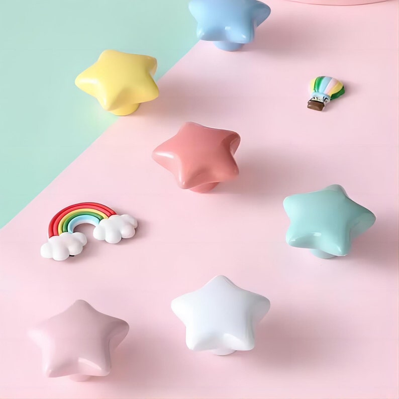 Colorful Star Ceramic Knob for Cabinets Dresser Knob Drawer Knob Yellow Blue Green Pink White Unique Kid Knobs Home Decor Yihuanghardware zdjęcie 1