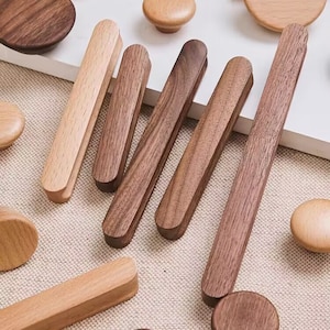 Wood Drawer Handles Dresser Pulls Knobs Modern Knob Pull Beech Walnut Kitchen Cabinet Door Handle Pulls Yihuanghardware 2.5"3.78"5"6.3"7.56"