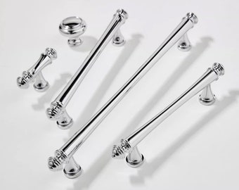 Chrome Drawer Knobs Handles Modern Dresser Pulls Art Deco Cabinet Pull T bar Knobs Gift Chrome Cabinet Hardware Yihuanghardware 3.78"5"7.56"