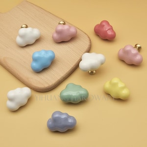 Colorful Cloud Ceramic Knob for Cabinets,Kids Drawer Knob,Cute Dresser Knob,Gray Green Yellow Blue Pink White Unique Home Decor Knobs