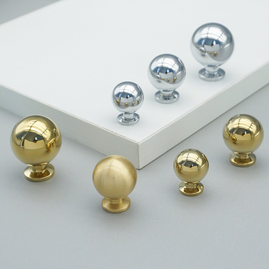 Polished Gold Pulls Solid Brass Mini Ball Knobs Silver Chrome
