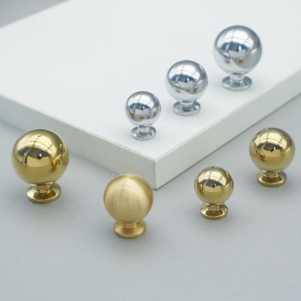 Polished Gold Cabinet Pulls Solid Brass Mini Ball Knobs Silver Chrome Cupboard Door Knob Gift Brushed Brass Kitchen Hardware Yihuanghardware