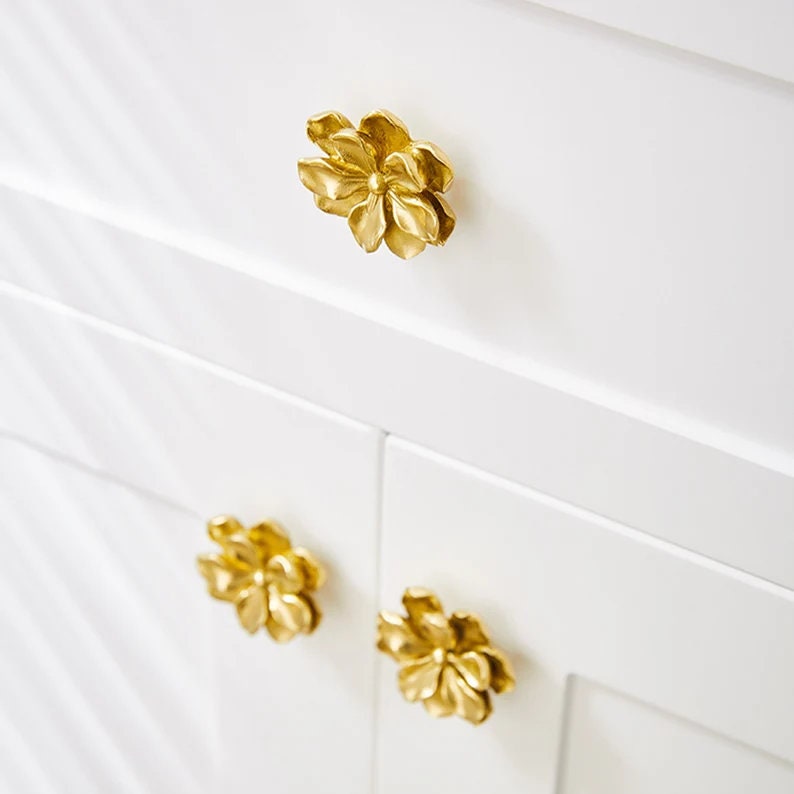 Unique Flower Dresser Knobs Exquisite Camellia Drawer Knob Pull Cabinet Pull Gift Gold Door Knob Brass Gold Cabinet Hardware Yihuanghardware image 8