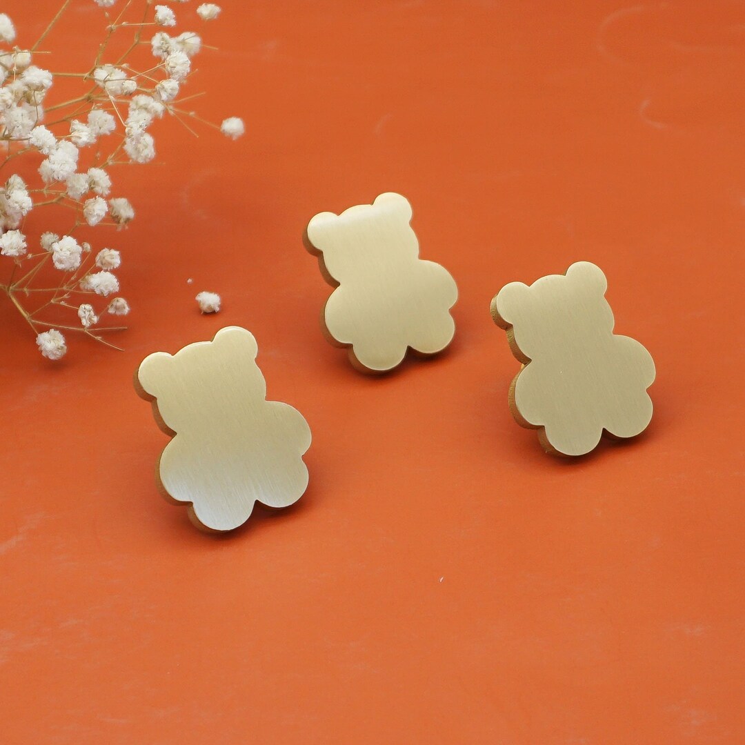 Solid Brass Bear Knobs Gold Animal Knobs Unique Drawer Etsy