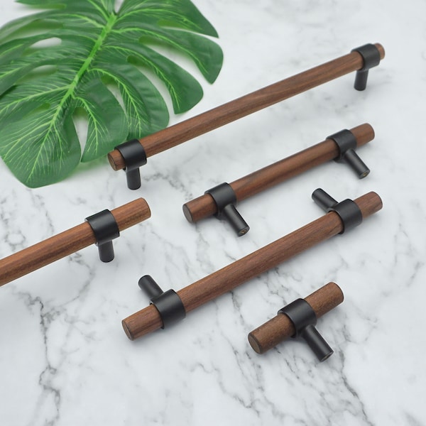 Adjustable Wood Handles Knobs Black Walnut Drawer Pulls Handles Modern Kitchen Door Knobs Pull Cabinet Hardware Yihuanghardware 3"5"12.6"