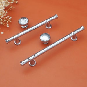 Polished Chrome Cabinet Pull Silver Chrome Cupboard Handle Chrome Cabinet Handle Modern Kitchen Knobs Handles Unique Dresser Pull 3.78&quot;5&quot;