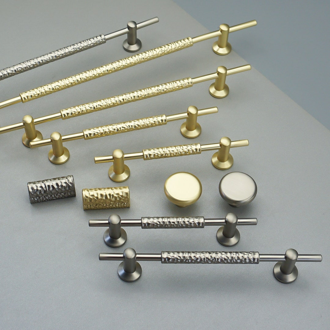 Brushe Gold Drawer Pulls and Knobs Hammered Cabinet Pulls Brushed Nickel Kitchen Door Handles ...