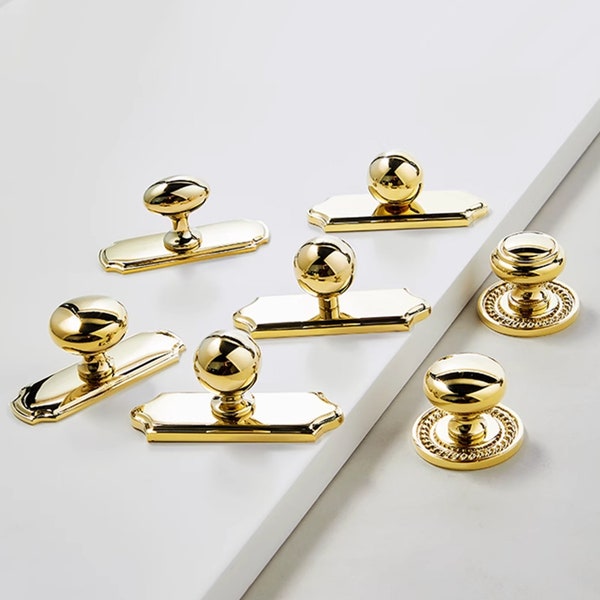 Shiny Gold Drawer Knobs with Back Plate Solid Brass Mini Dresser Knobs Art Deco Cabinet Pulls Gift Brass Kitchen Hardware Yihuanghardware