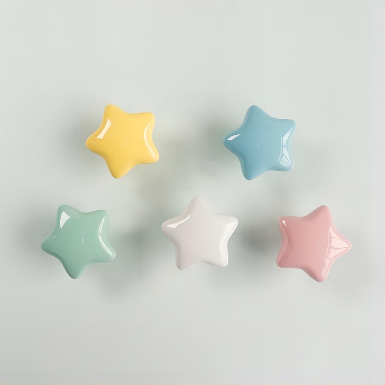 Colorful Star Ceramic Knob for Cabinets Dresser Knob Drawer Knob Yellow Blue Green Pink White Unique Kid Knobs Home Decor Yihuanghardware zdjęcie 2