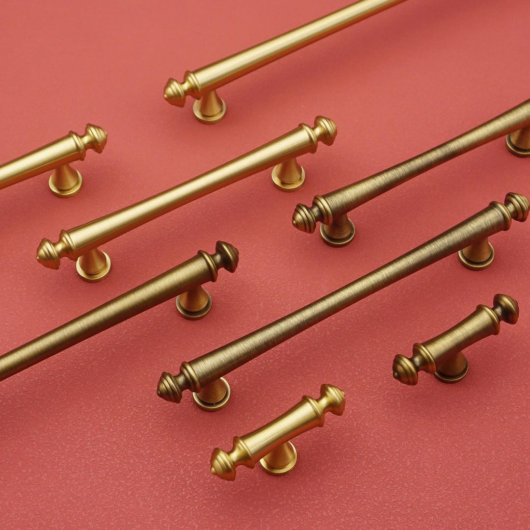 Brushed Gold Drawer Pulls Knobs Solid Brass Cupboard Pulls Bronze ...