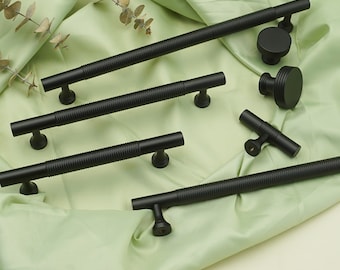 Black Drawer Pulls and Knobs Modern Cabinet Handles Striped Dresser Knobs Handles Cupboard Handles Black Kitchen Hardware 3.78"5"6.3"7.56"