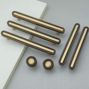 Natural Black Walnut Drawer Pulls Handles Brass Wood Handles Modern Kitchen Door Knobs Pull Wooden Cabinet Hardware Yihuanghardware 3.78&quot;5&quot;