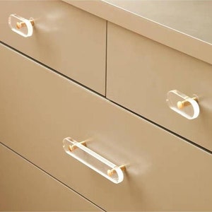 Nordic Clear Acrylic Drawer Pulls Gold Cabinet Pull Knob Modern Kitchen Knob Handle Gift Art Deco Handles Lucite Cabinet Hardware 3.78"5"