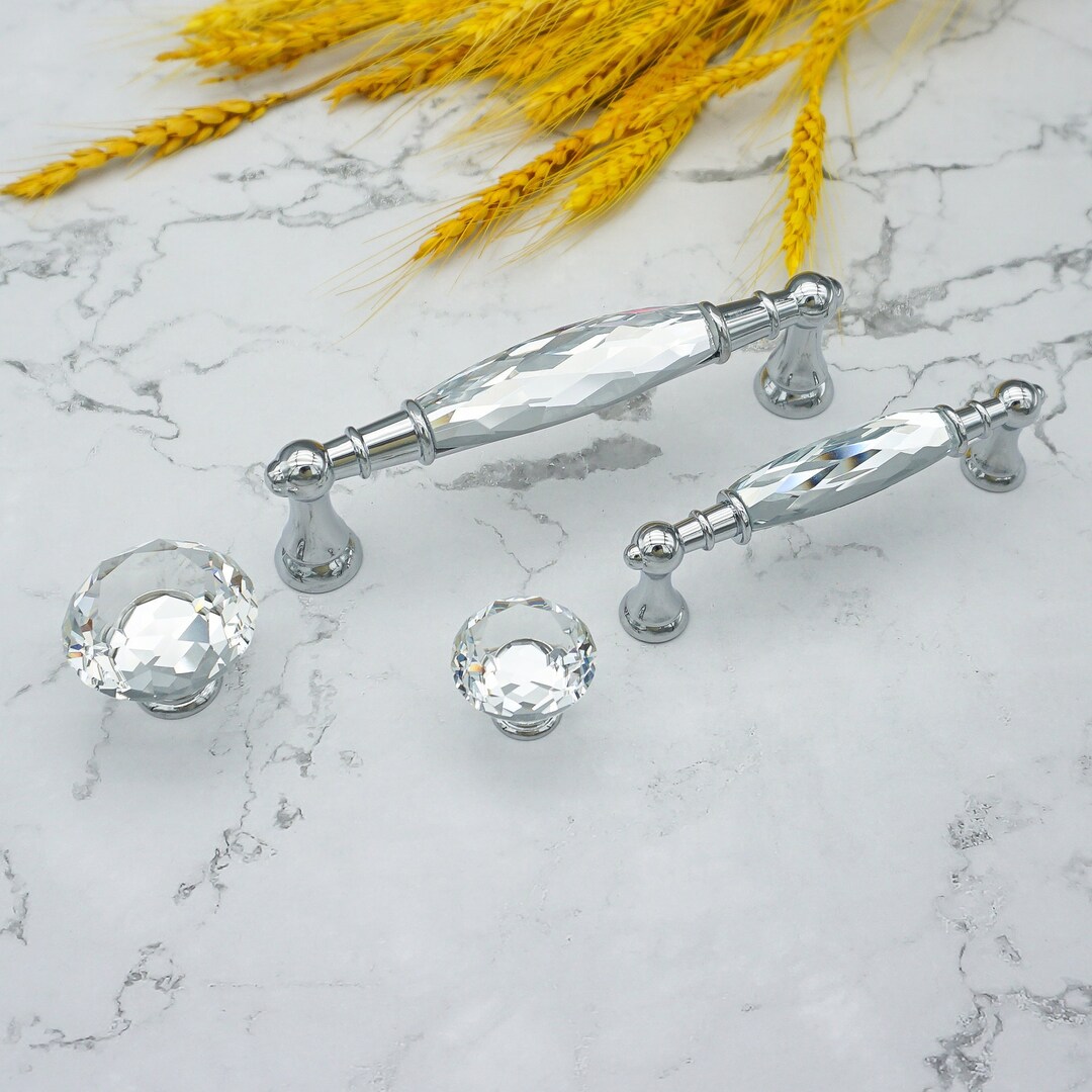 3.785chrome Silver Dresser Handles and Knobs Clear Crystal Kitchen
