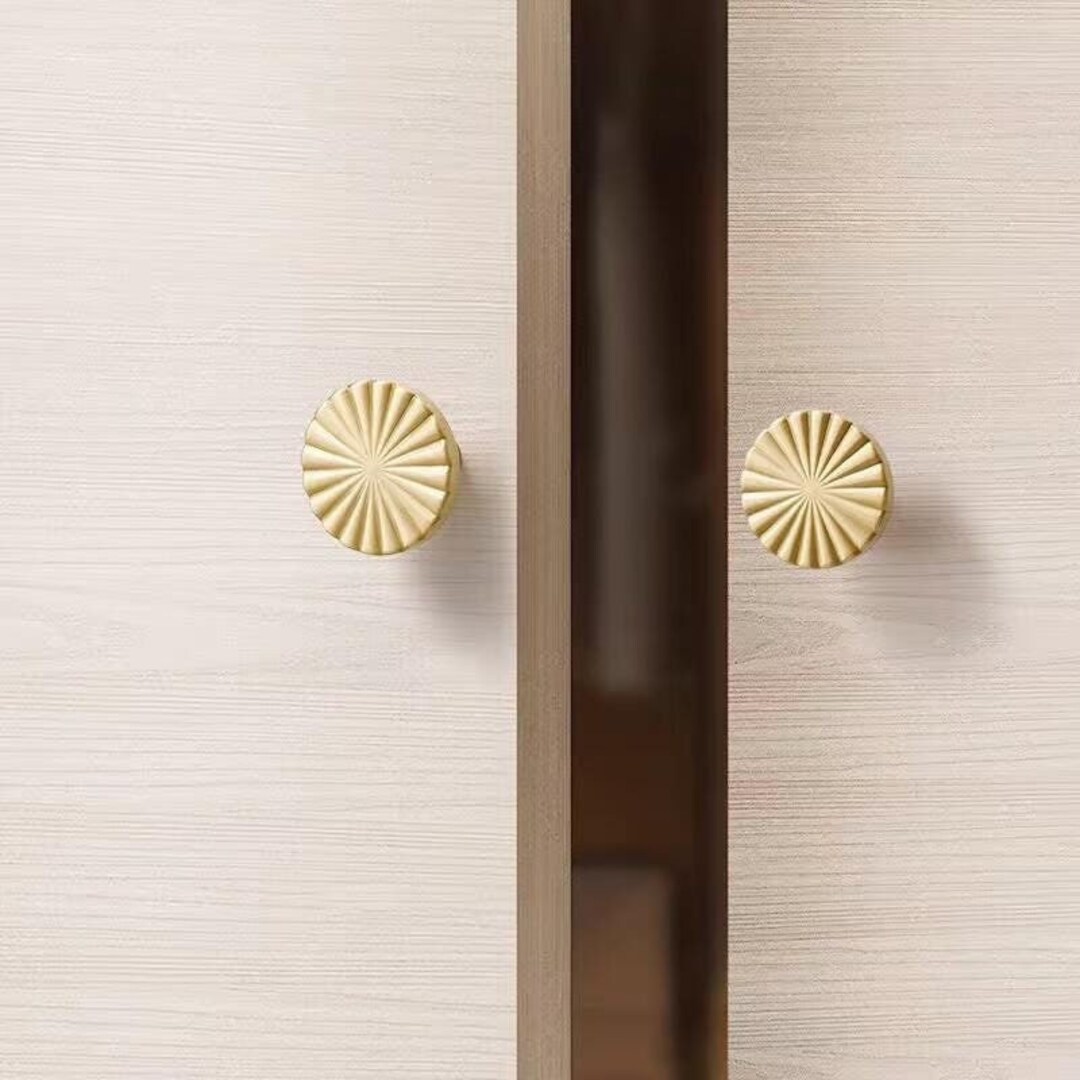Solid Brass Knob Round Sun Cabinet Pulls Gold Chrome Kitchen Knobs ...