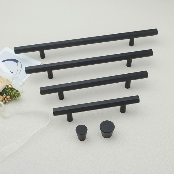 Hexagon Black Drawer Knobs Pulls Kitchen Handles Dresser Knobs Pulls Classic Cabinet Pull handles Black Furniture Hardware 3.78"5"6.3"7.56"