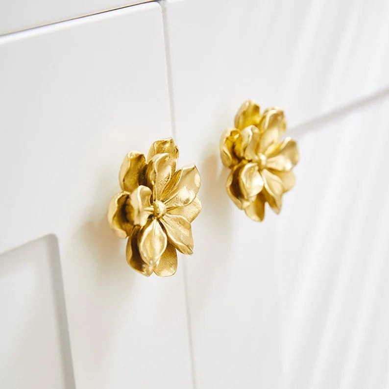 Unique Flower Dresser Knobs Exquisite Camellia Drawer Knob Pull Cabinet Pull Gift Gold Door Knob Brass Gold Cabinet Hardware Yihuanghardware image 1