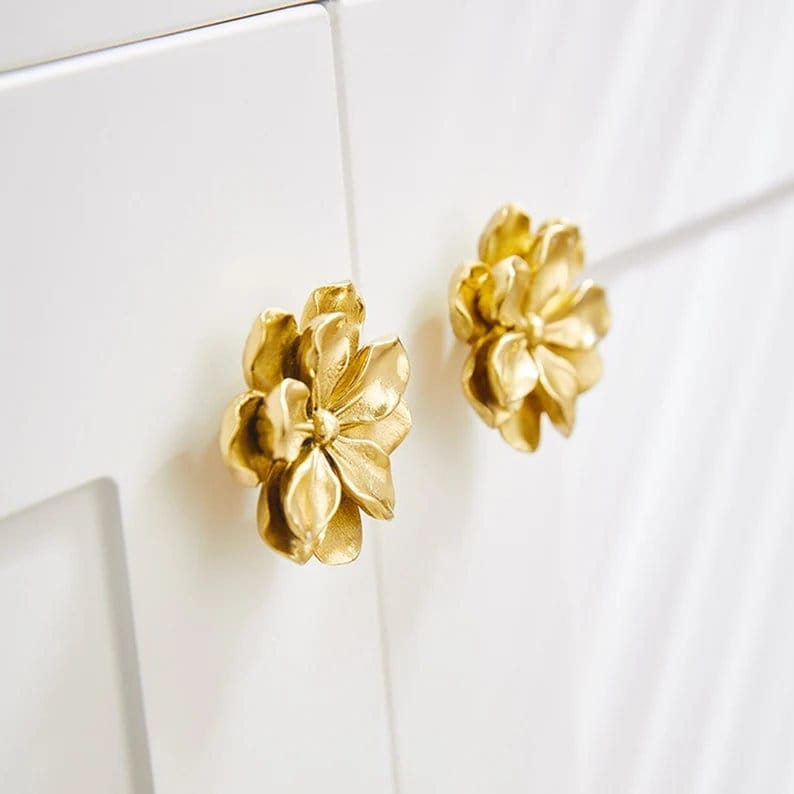 Einzigartige Blumen Kommode Knäufe Exquisite Kamelie Knäufe Knauf Schrank Knauf Geschenk Gold Türknauf Messing Gold Schrank Hardware Yihuanghardware Bild 1