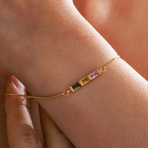 Pulsera de piedra natal personalizada, pulsera de piedra natal de talla baguette, joyería familiar, pulsera para mamá, regalo del día de la madre para ella