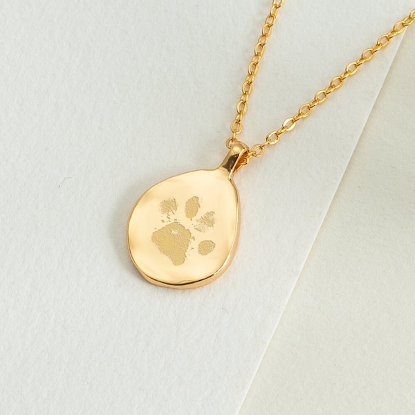 Actual Paw Print Necklace, Engraved Pet Paw Print Necklace, Custom Pet Necklace, Dog Necklace, Cat Paw Necklace, Memorial Loss