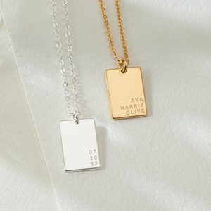 Custom Name Tag Necklace, Engraved Charm Necklace, Minimalist Tag Necklace, Personalized Gift for Her