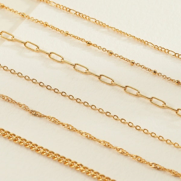 Sterling Silver Chain Necklace,18K GOLD Necklace,Minimalist Style Chain Necklace,Paperclip,Twist,Bead,Vine,Figaro,Dainty Chain,Gift for Her