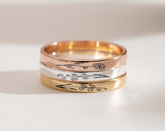 Mini Birth Flower Band • Gold, Silver or Rose Gold - Flower Ring - Personalized Family Jewelry - Gift for Mom - Dainty Minimalist Stacking