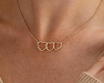 Personalized Heart Family Name Neclack, Gold Kids Name Jewelry Mom/Grandma Birthday Gift, Christmas Gifts for Her
