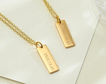 Date bar necklace, Custom Anniversary Necklace, Engraved Number Necklace, 18k Gold Necklace, Personalised Jewellery,Christmas Gift