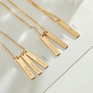 Collar con nombre de barra personalizado de oro de 14 k, collar con nombre grabado, regalo para mamá, regalo de cumpleaños, regalo del día de la madre