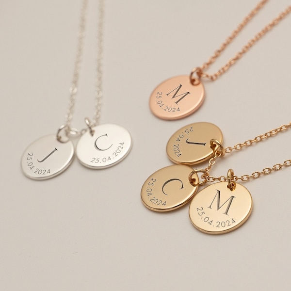 Personalized Initial Birthdate Necklace, Custom Family Necklace, New Mom Necklace, Engraved Initial Date Necklace,Mother Gift,Gift for Her