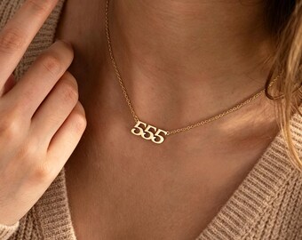 Custom Angel Number Necklace, 18K Gold Plated Numerology Pendant, Luck Number Jewelry, Layering Necklace for Women, Gift for Her
