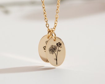Tiny Birth Flower Necklace, Floral Memorial Necklace, Personalized Mother Gift, Birth Flower Jewelry, Mother's Day Gift, Gift for Her