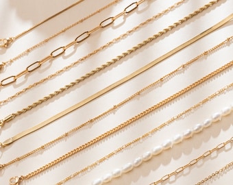 18k Gold Chain Necklace, Twist Chain, Box Chain, Cuban Chain Necklace, Bead Chain Necklace, Paperclip Chain, Snake Chain, Necklace for Women