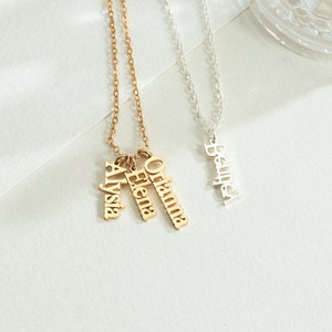 Collier de nom personnalisé, collier de nom vertical, bijoux de nom pendants, collier de mère, cadeau pour maman, cadeau de fête des mères image 3