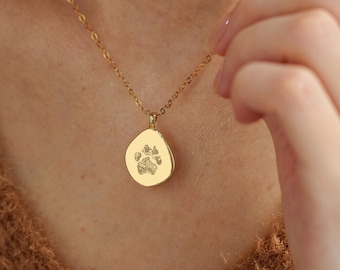 Ketting met echte pootafdruk, gegraveerde ketting met pootafdruk van huisdier, ketting met huisdier op maat, ketting met hond, ketting met kattenpoot, herdenkingsverlies