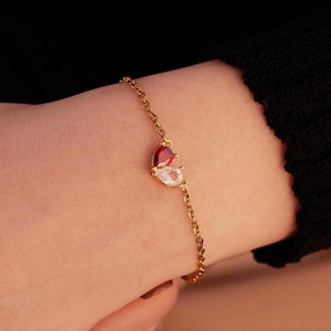 Custom Heart Birthstone Bracelet, 2 Birthstone Bracelet, Mother and Daughter Bracelet, Grandma Mothers Gift, Mothers Day Gift for Her
