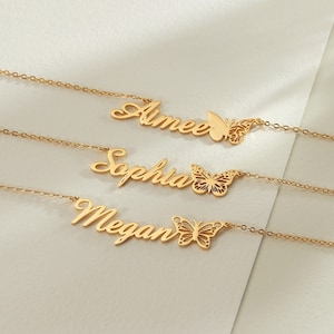 Collar con nombre de mariposa, collar con nombre personalizado, collar con mariposa de nacimiento, collar para mujer, regalo personalizado para ella en Navidad
