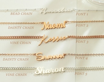 18K Gold Name Necklace, Personalized Name Necklaces, Vine Chain Bead Chain Necklace,Birthday Gift,Personalized Gift for Her Christamas